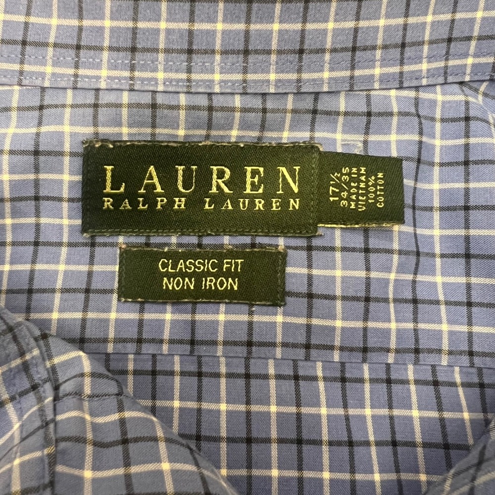 Lauren Ralph Lauren Men's Classic Fit Non Iron Blue Check Dress Shirt 17.5 34/35 - Picture 2 of 6